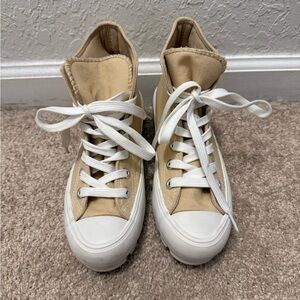 Sincerely Jules Beige High-Top Canvas Sneakers with White Laces